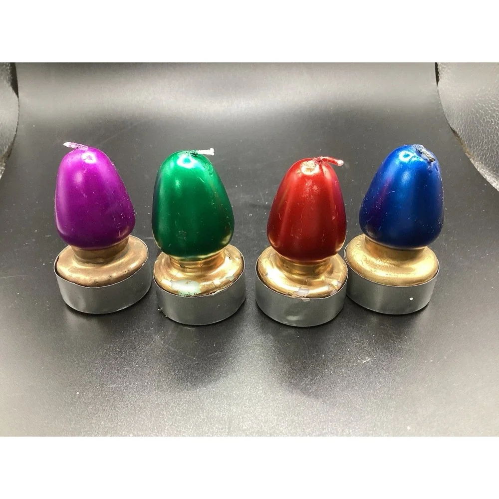 Vtg Set of 4 Holiday Lights Candles Giftco Original Box Blue Red Green Purple‎